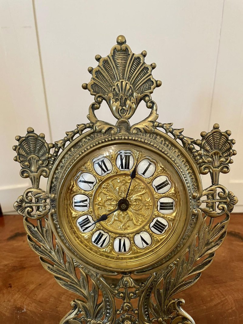 Antique Victorian Ornate Brass Desk Clock - Image 9